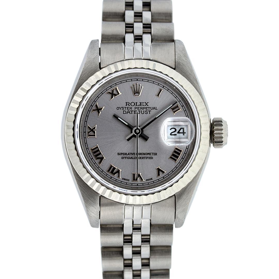 Rolex Ladies Stainless Steel Slate Grey Roman 26MM With Jubilee Band
