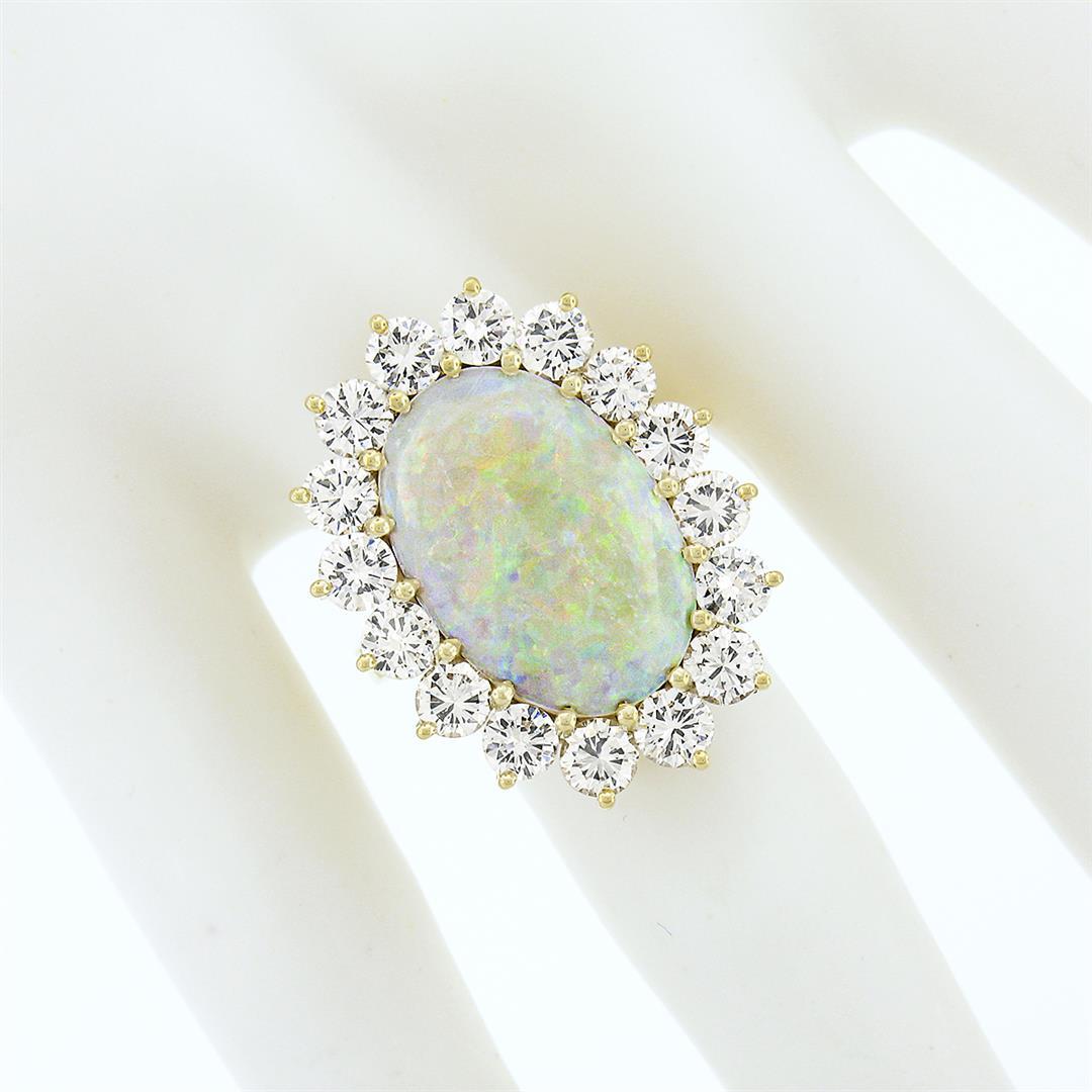 Vintage 14k Gold Oval Cabochon Opal w/ 4.0 ctw Round Diamond Halo Cocktail Ring