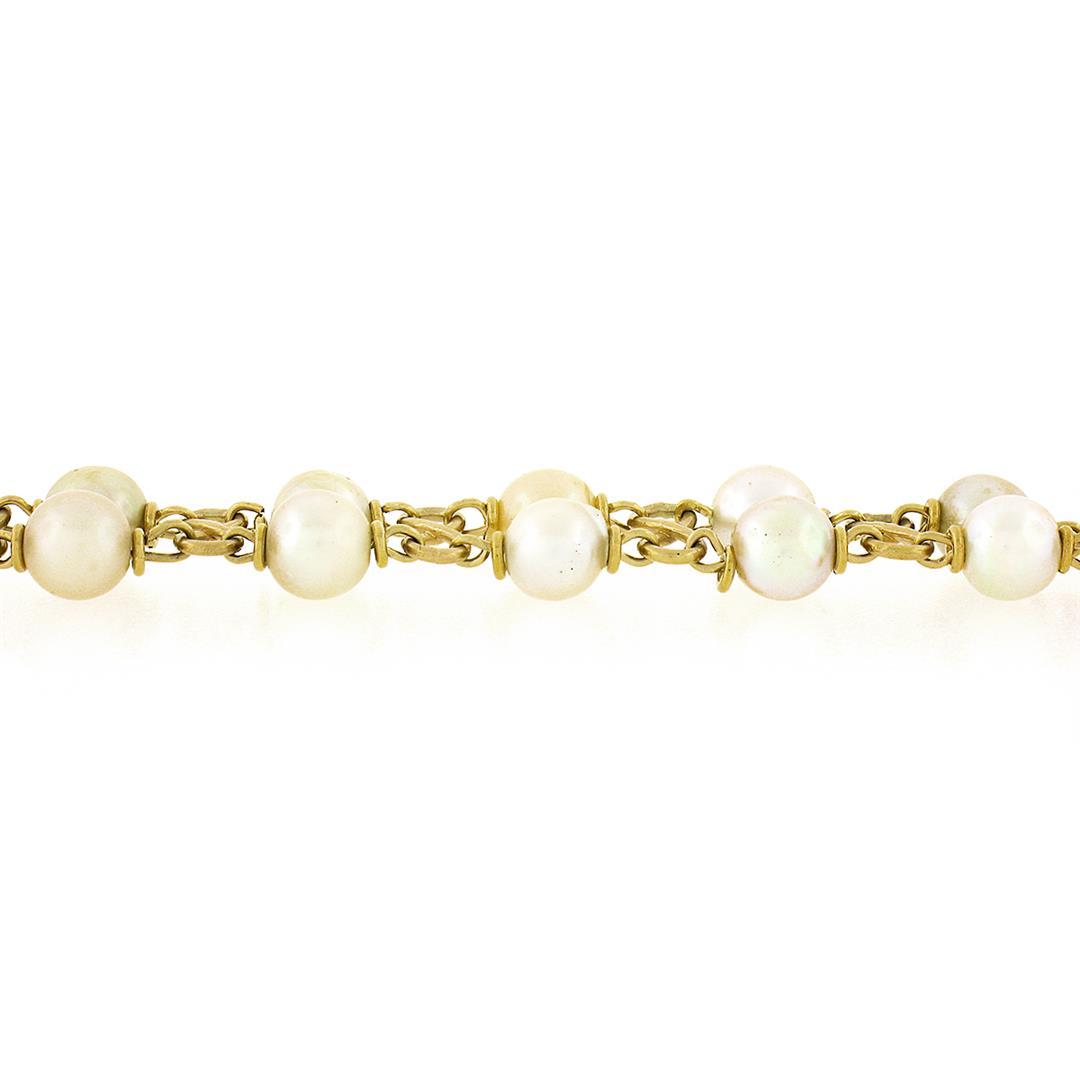 Vintage 14K Gold 6.75" Dual Row Graduating Pearl Figure 8 Infinity Link Bracelet