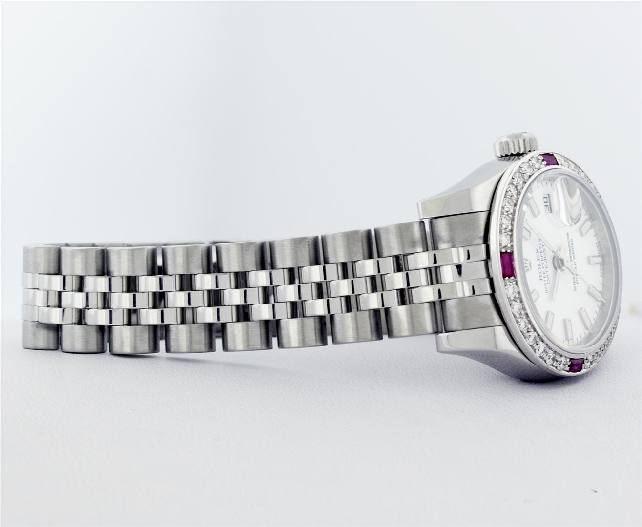 Rolex Ladies New Style Sapphire Quickset White Index White Gold Ruby Diamond Bez