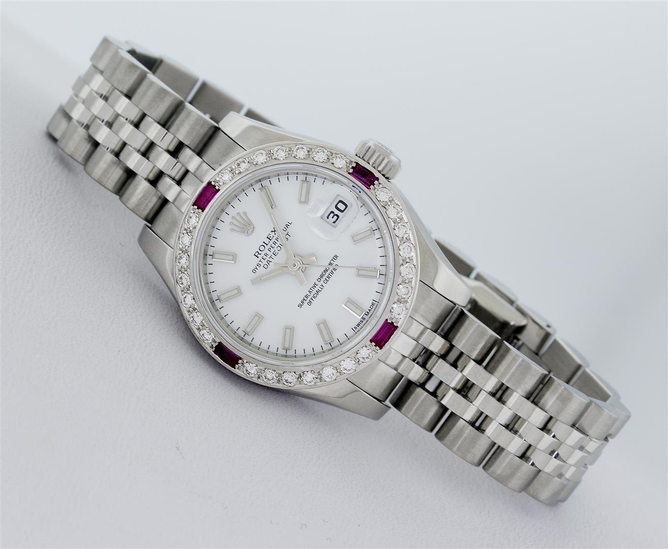 Rolex Ladies New Style Sapphire Quickset White Index White Gold Ruby Diamond Bez