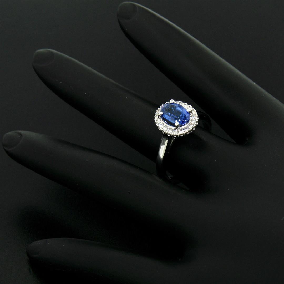 Petite 14k White Gold 1.58 ctw Violet Blue Oval Tanzanite Round Diamond Halo Rin
