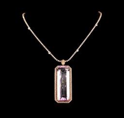 14KT Rose Gold GIA Certified 162.70 ctw Kunzite and Diamond Pendant With Chain