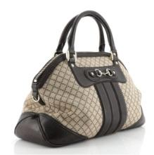 Gucci Brown Diamante Canvas Leather Cathrine Top Handle Shoulder Bag