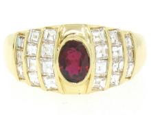 Estate 18k Yellow Gold 1.75 ctw Ruby and Diamond Wide Band Ring