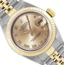 Rolex Ladies Sapphire Quickset Champagne Roman Dial Datejust 26MM