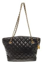 Chanel Black Lambskin Leather GHW Chain Tote Bag