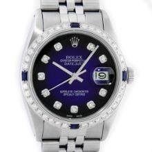 Rolex Mens Stainless Steel Blue Vignette Diamond And Sapphire Datejust Wristwatc