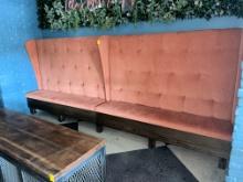 VINTAGE UPHOLSTERD BENCH WITH PINTUCK BACK, 12 FT. X 5 FT.