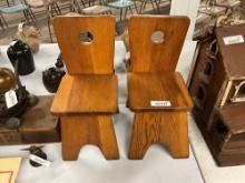 Pair of vintage pine children's chairs