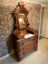 Victorian Walnut 3-Drawer dresser with Mirror & Hanky Drawers