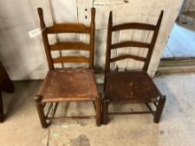 Pair of primitive early pine mountain chairs