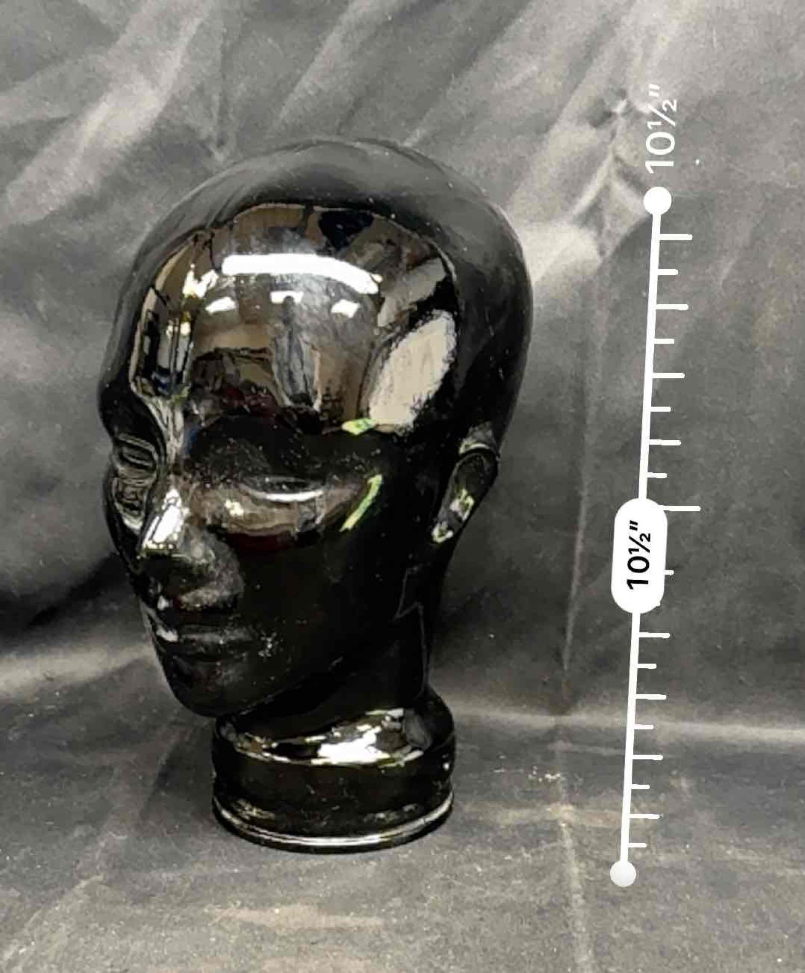 Vintage Life Size Black Glass Mannequin Head
