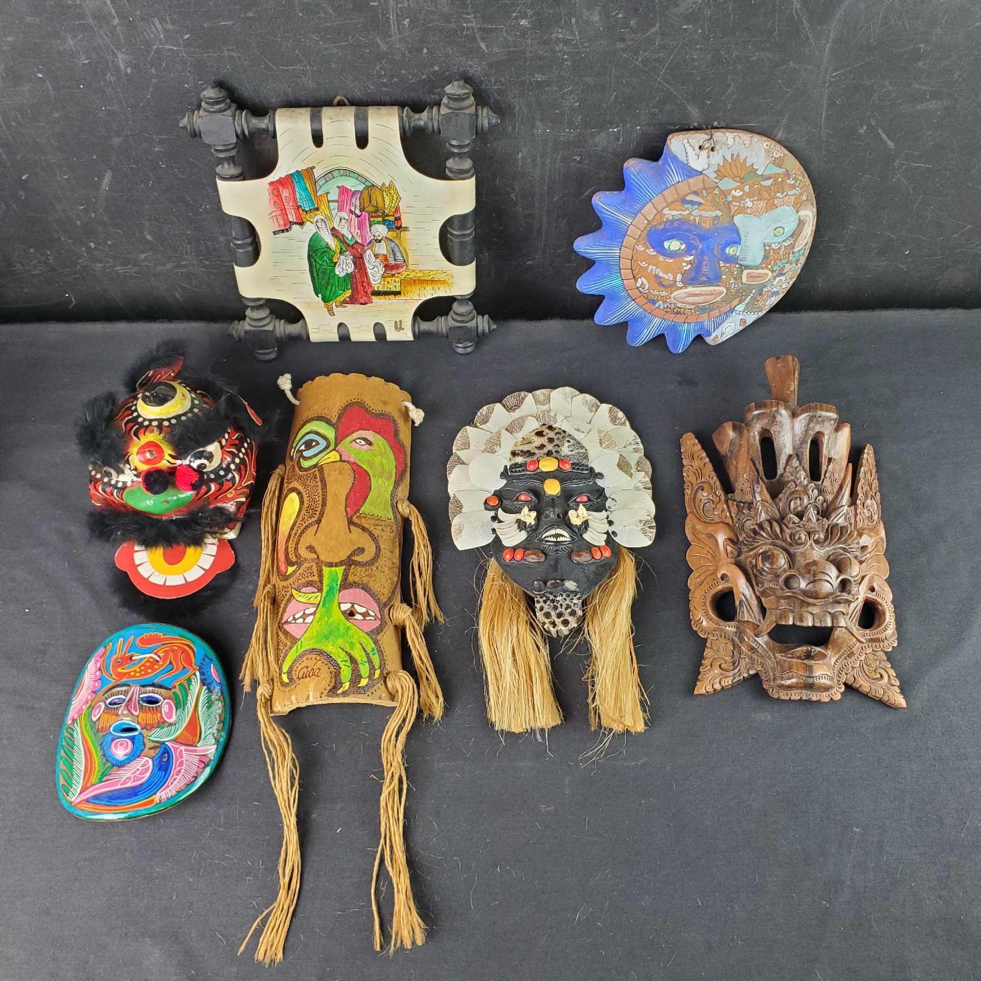 7 wall art pieces masks decoratives etc.