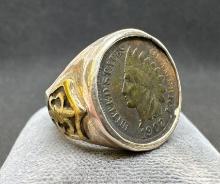 1902 Indian Head Wheat Penny 925 Silver Ring 19.31 Size 9