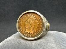 Silver 925 Indian Head Wheat Penny Ring 18.77 Grams Size 9