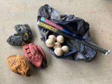 Softballs, Bats, Bag & Gloves