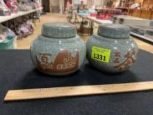 Set of 2 Vintage Chinese Tea Jars with Lids