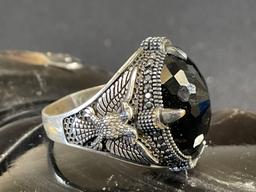 Sterling Silver Mens Ring with Eagles