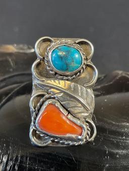Vintage Sterling Turquoise and Coral Ring