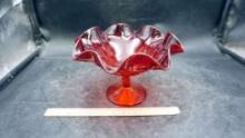 Red Glass Ruffle Bowl