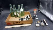 Glass Coke Bottles, Letters, Stamper, Locks, Hanging Scale