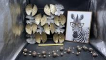 Zebra Picture, Metal Garland & Metal Wall Decor