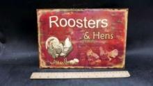 "Roosters & Hens" Metal Sign
