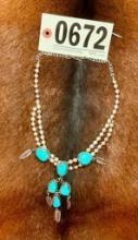 STERLING & TURQUOISE LARIAT NECKLACE