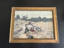 Early 1900's Framed Apache Warrior Color Photo Lithograph