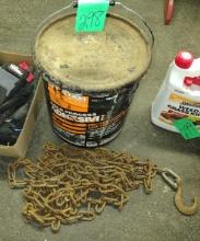 CHAIN & BUCKET OF ROOFER'S COLD PROCESS ADHESIVE (Over half full) - PICK UP ONLY