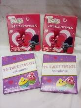 Qty 4- 26 Pack Valentines. 2-Trolls & 2-Sweet Treats.