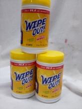 Wipe Out Lemon Scented Antibacterial Wipes. Qty 3- 80 Packs.