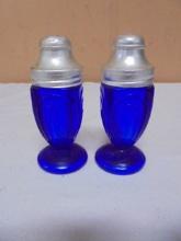 Vintage Set of Cobalt Glass Salt & Pepper Shakers