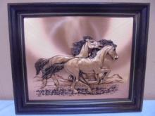 Vintage Copper Running Horses Framed Wall Art