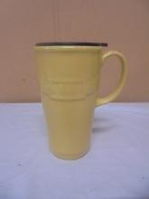 Longaberger Pottery Woven Traditions Cornflower Yellow Ceramic Travel Mug w/ Lid