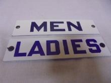 Set of Vintage Mens & Ladies Porcelain Over Steel Signs