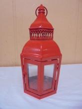 Metal & Glass Red Candle Lantern