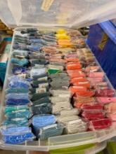 BOX OF ASSORTED COLORS RUG HOOKING SUPPLIES