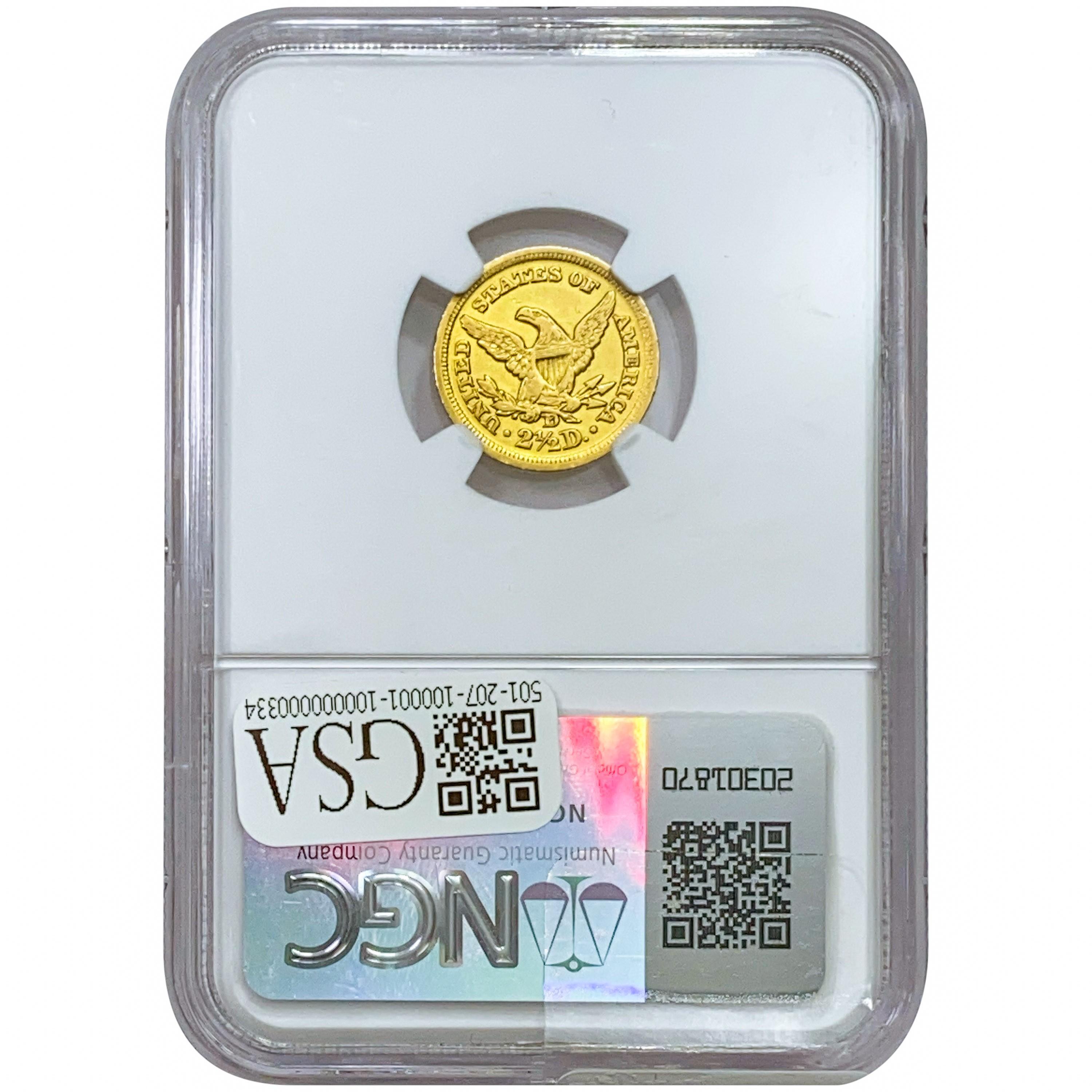 1851-D $2.50 Gold Quarter Eagle NGC AU Details Cle