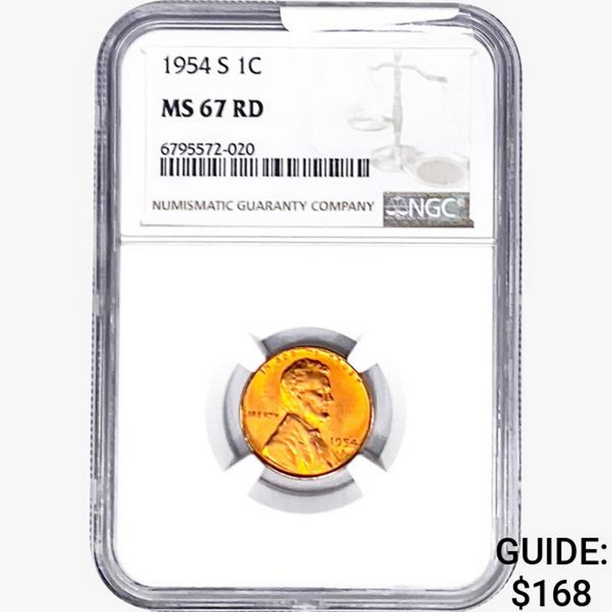 1954-S Wheat Cent NGC MS67 RD