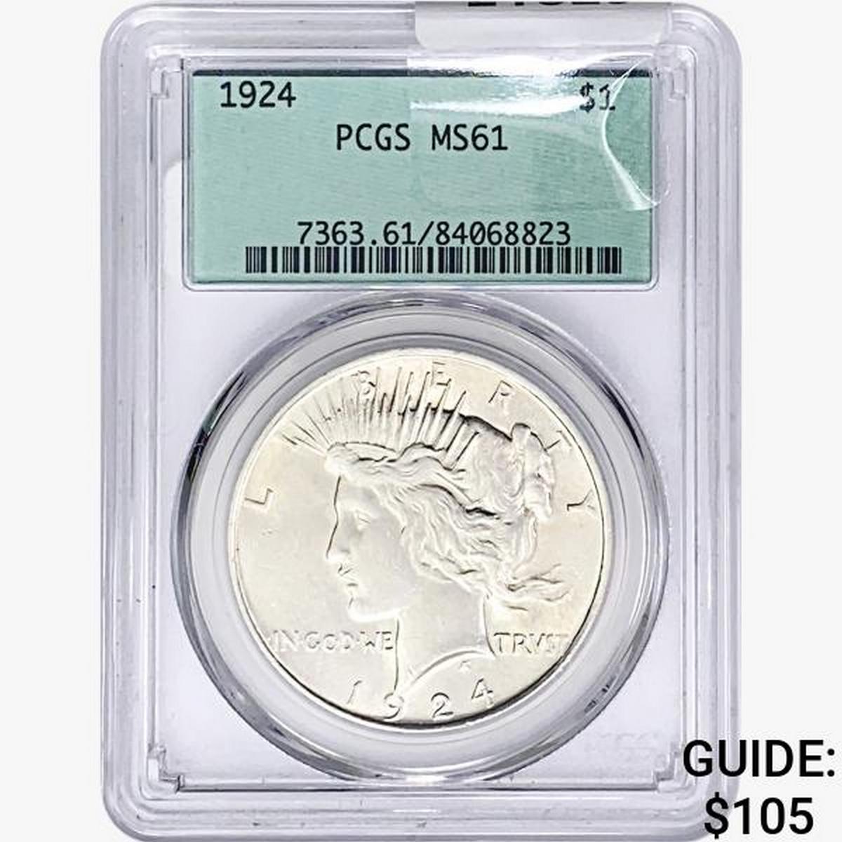 1924 Silver Peace Dollar PCGS MS61