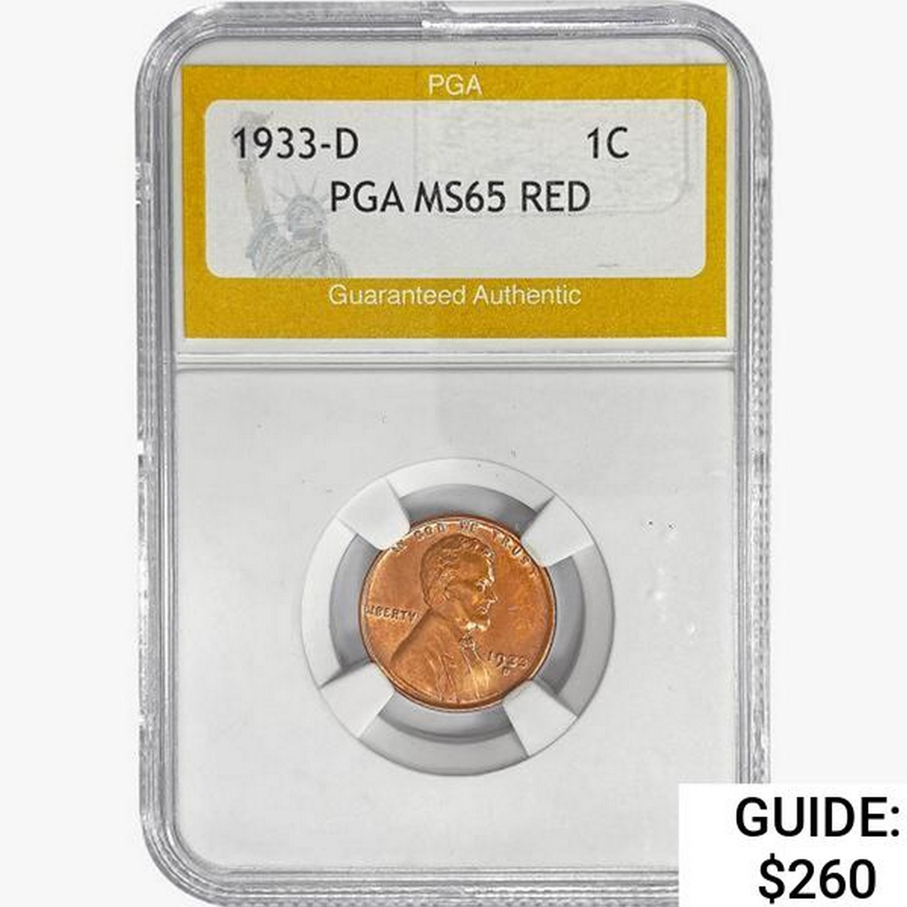 1933-D Wheat Cent PGA MS65 RED