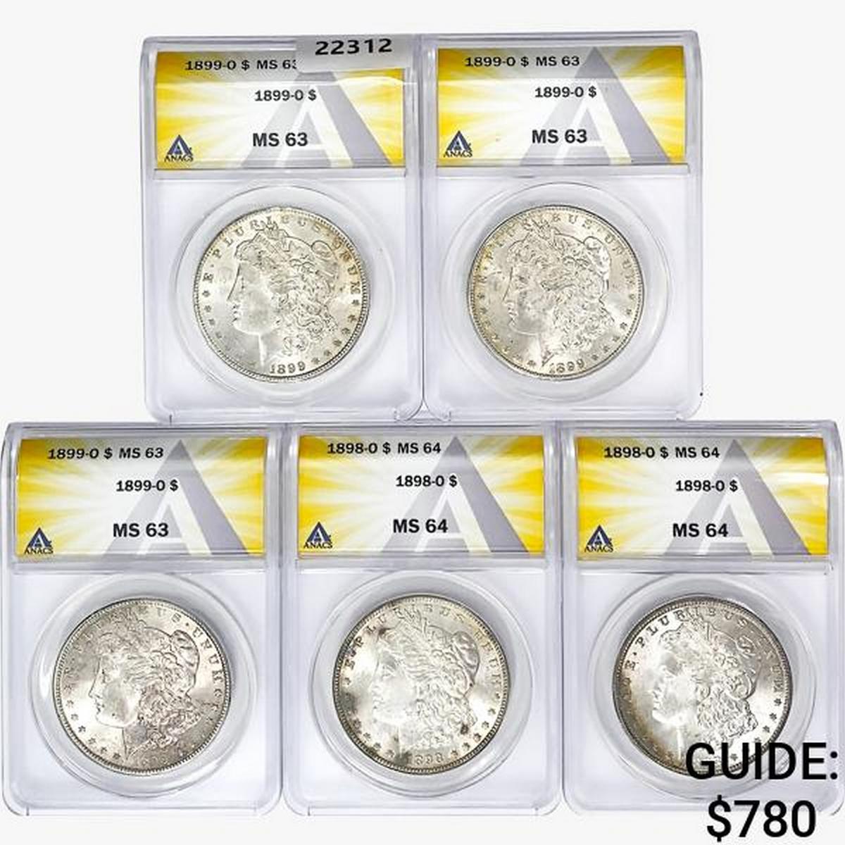 1898-1899 [5] Morgan Silver Dollar ANACS MS63/64