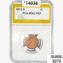 1913-D Wheat Cent PGA MS62 RED