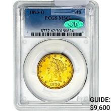 1893-O CAC $10 Gold Eagle PCGS MS62