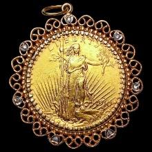 1910-S St. Gaudins in 14k Gold Bezel W/Diamonds CL