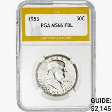 1953 Franklin Half Dollar PGA MS66 FBL