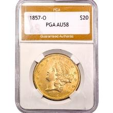 1857-O $20 Gold Double Eagle PGA AU58