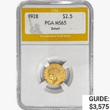 1928 $2.50 Gold Quarter Eagle PGA MS65 Detail